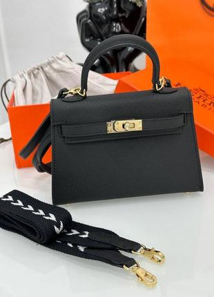 Сумка в стиле hermes mini kelly кожа черная голубая мокко розовая