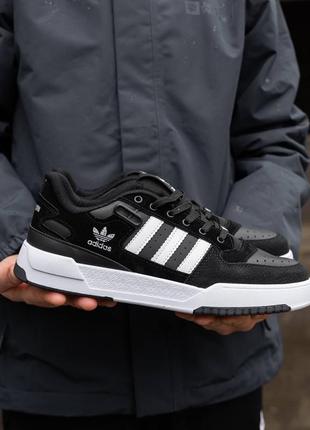 Мужские кроссовки адидас форум лоу чёрные с белым / кожа, замша / adidas forum low black white