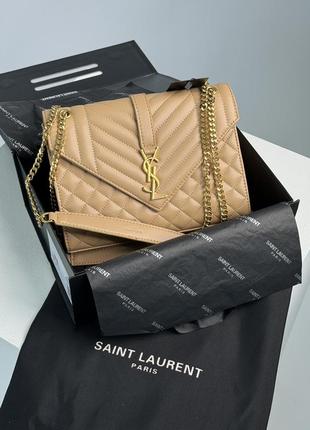 Сумка saint laurent envelope medium in quilted leather beige1 фото