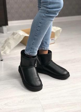 Ugg classic mini black leather 🆕 шикарні жіночі уггі 🆕 купити накладений платіж