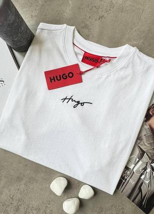 Чоловіча футболка hugo boss біла базова брендова футболка худого бос