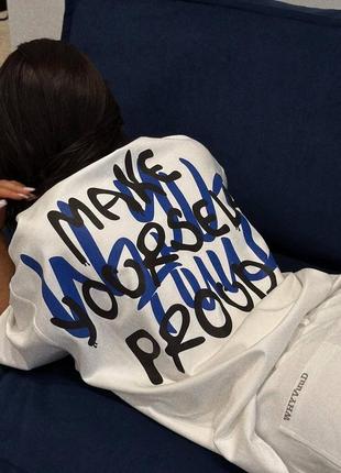 Женская белая футболка оверсайз с принтом, с надписью на спине, кулир хлопок, базовая, свободного кроя майка