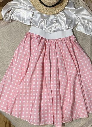 Чаовинная розовая юбка в белый горошек как новая