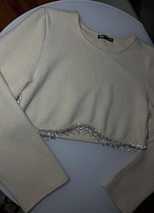 Топ с рукавами с бахромой со стразами кофточка топ новая коллекция zara3 фото