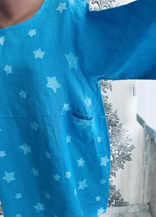 Туника блуза голубая блузка бирюзовая в звезды италия стильная модная3 фото