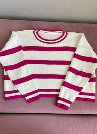 Полосатая кофта свитер розовый в полоску1 фото
