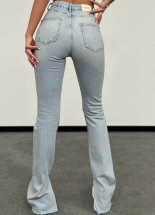 Качественные джинсы клеш джинсовые брюки с разрезом3 фото