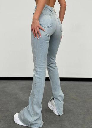 Качественные джинсы клеш джинсовые брюки с разрезом4 фото