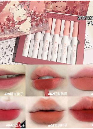 Корейська матова рідка бархатна вельветова набір помада для губ рожева нюдова оранжева червона стійка1 фото