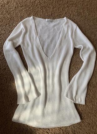 Вязаная белая туника накидка свитер брендовая polo garage размер s3 фото