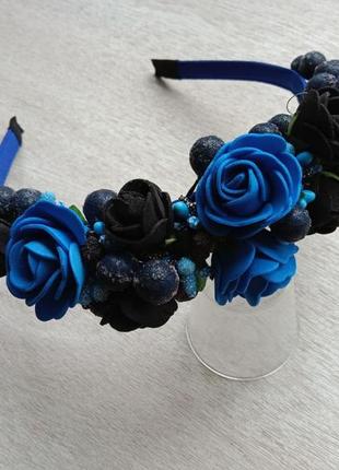 Обруч\вінок з фоамерановими квітами ручної роботи, арт ло-0011