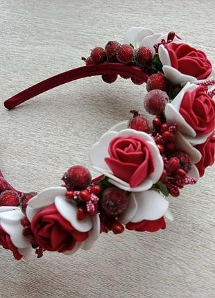 Обруч\венок с фоамерановыми цветами ручной работы, арт ло-009