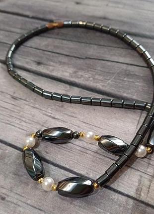 Ожерелье винтаж гематит и пластик