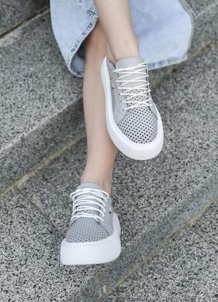 Акция 🔥 кеды серые натуральная кожа лето перфорация кроссовки мокасины