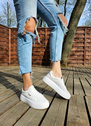 Акция 🔥 кеды серые натуральная кожа лето перфорация кроссовки мокасины