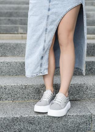 Акция 🔥 кеды серые натуральная кожа лето перфорация кроссовки мокасины