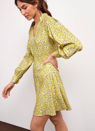 Платье женское жёлтое розовое цветочный принт3 фото