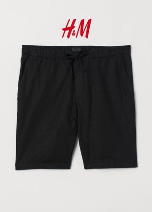 Черные мужские короткие базовые базовые льняные шорты h&m1 фото