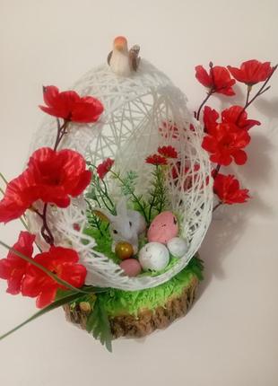 Пасхальна композиція декоративне яйце з кроликом3 фото