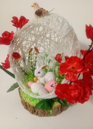 Пасхальная композиция декоративное яйцо с кроликом4 фото
