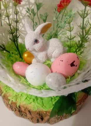 Пасхальная композиция декоративное яйцо с кроликом2 фото