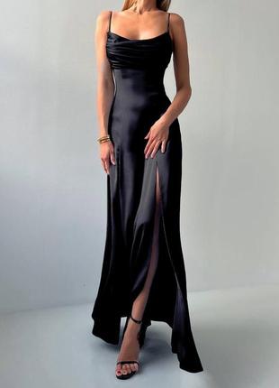 Жіноча сукня комбінація максі з відкритою спиною, з широкою довгою спідницею, з розрізом, довге плаття, софт, сарафан, з квітковим принтом, без принту