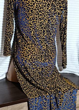 Сукня міді леопардова сітка+оксамит, туніка жовто блакитна нарядна, плаття довге з розрізами3 фото