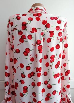 Блуза женская белая красная вишня с рюшами6 фото