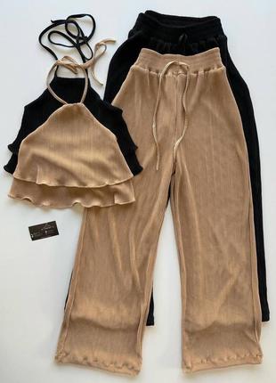 🌿 костюм топ оригінального крою + штани (брюки палаццо) зі щільної та якісної тканини