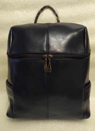 Кожаная натуральная женская сумка рюкзак модель осень 20220 зима 2023кожа темно синий