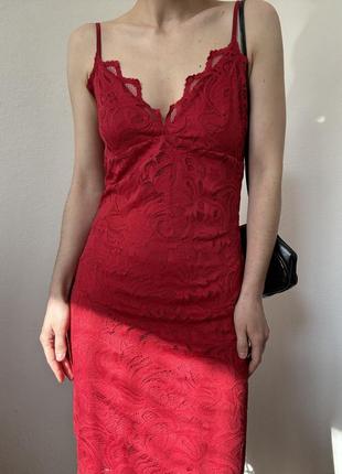 Червона сукня мереживо плаття на бретелях сукня мереживна плаття червоне плаття міді сукня red dress9 фото