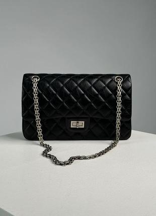 Chanel 2.55 reissue double flap leather bag black/silver