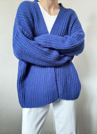 Синій кардиган оверсайз светр електрик джемпер пуловер реглан лонгслів кофта3 фото
