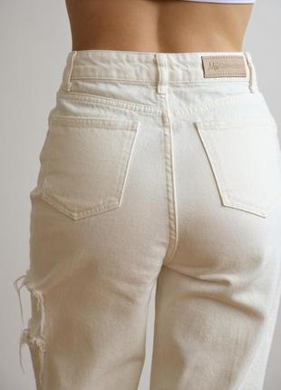 Молочные джинсы с разрезами и высокой посадкой, wide leg3 фото