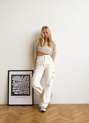 Молочные джинсы с разрезами и высокой посадкой, wide leg4 фото