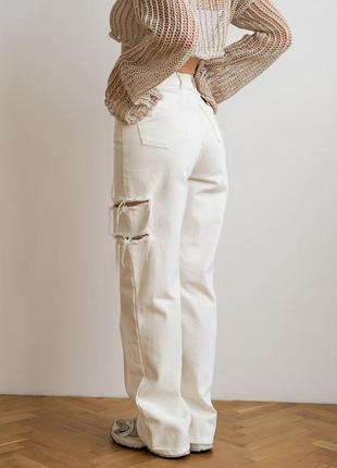 Молочные джинсы с разрезами и высокой посадкой, wide leg2 фото