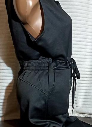 Ромпер жіночий брючний без рукава, комбінезон зі штанами чорний2 фото