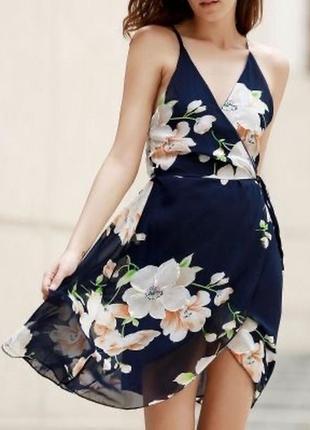 Шифонова міні сукня на запах у квітковий принт №344