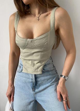 Оливковий топ бюстьє zara