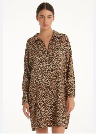 Трендовая, леопардовая рубашка платья