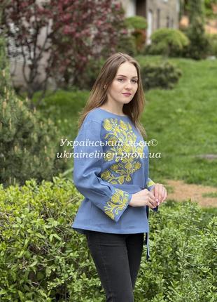 Блуза галина синя, галерея льону, блакитна, сорочка, вишиванка 44-54рр2 фото
