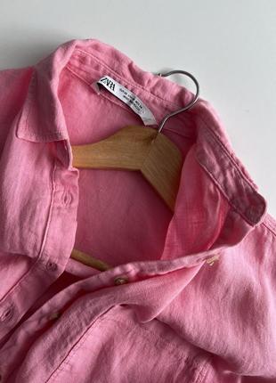 Розовая льняная рубашка zara3 фото