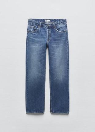 Прямі сині  джинси zara mid-rise straight loose fit розмір 422 фото