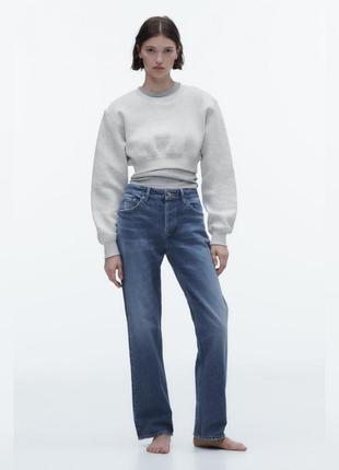 Прямі сині  джинси zara mid-rise straight loose fit розмір 42