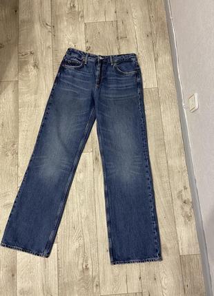 Прямі сині  джинси zara mid-rise straight loose fit розмір 424 фото