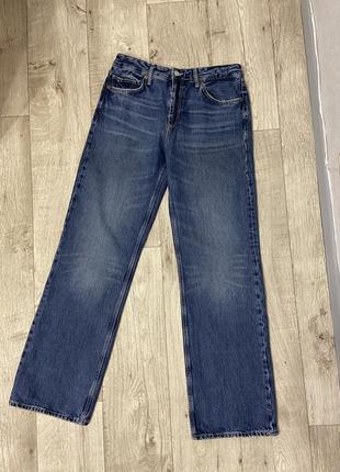 Прямі сині  джинси zara mid-rise straight loose fit розмір 425 фото