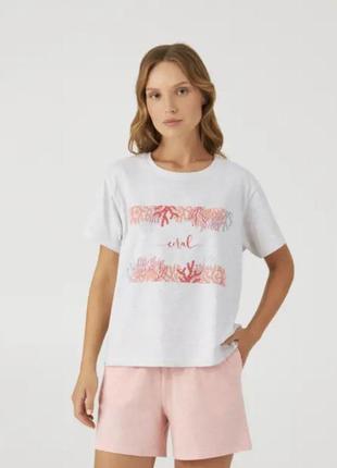 Бавовняна жіноча піжама шорти + футболка1 фото