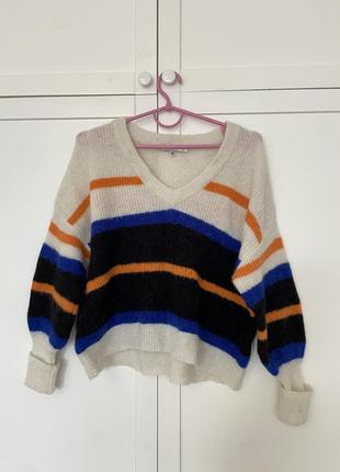 Оригинальный базовый шерстяной свитер gestuz sweater, белая талая кофта, в полоску, полосатый джемпер, шерстяной, теплый осенний зимний овечий