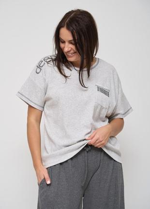 Комплект жіночий зі штанами-палаццо та футболкою  в рубчик,  батал2 фото