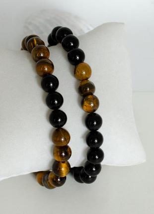 Стильные мужские браслеты , обереги  из натуральных камней ( тигровый глаз , черный агат )1 фото